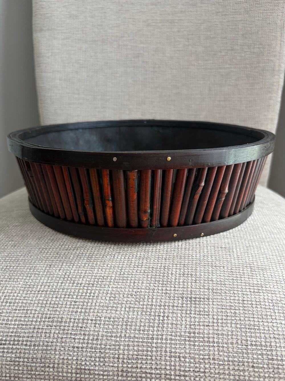 Antique Vintage Chinese Lacquered Stacking Wedding Basket Tier Round Wood Bamboo
